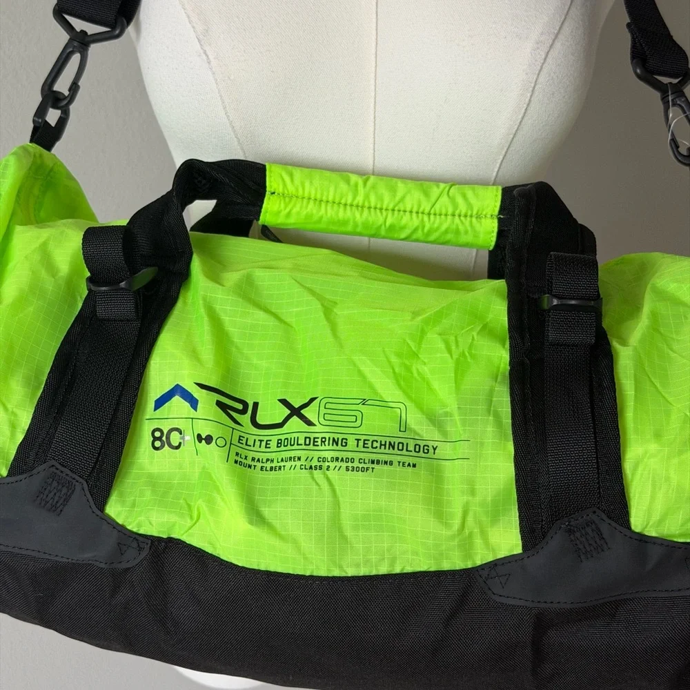 RLX Ralph Lauren Neon Green and Black Sport Packable Duffel Lightweight Bag